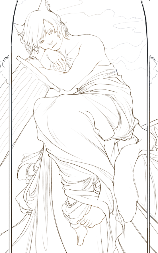 a very specific commission in the style of Times of Day by Mucha, for @kohatayuun ! I had fun doing something different with this one 