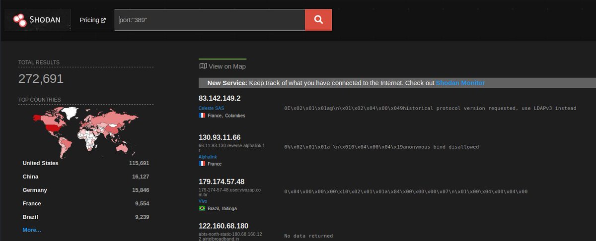ok so we can enum the name of the directory via LDAP (TCP 389... no shit i've seen too many servers with this port open on the internet!) - see pic from  @shodanhq below