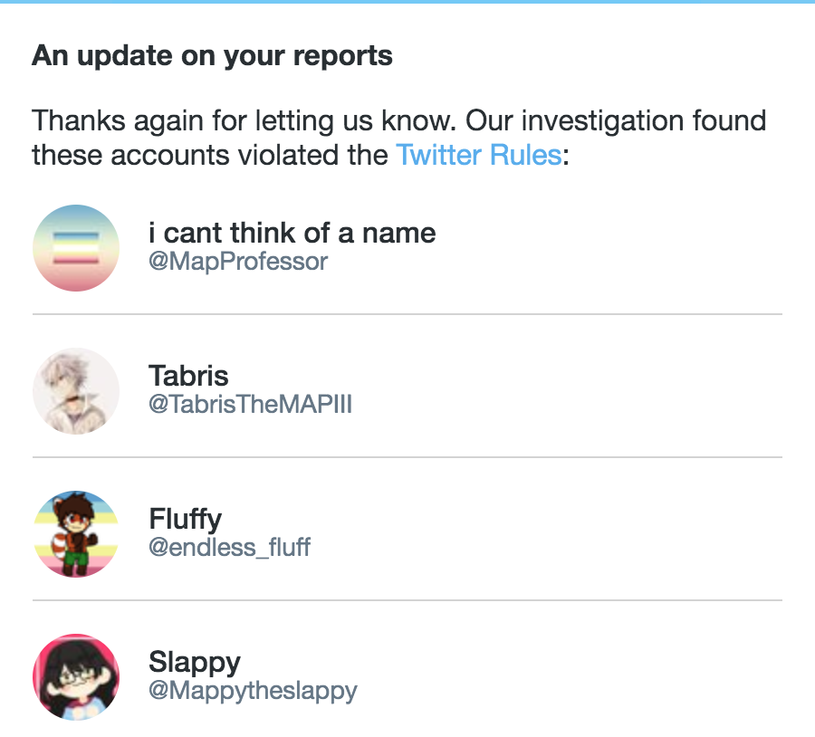ReportAllMAPs's tweet photo. UPDATE OF REPORTS: Block and report if you see them, keep an eye out for alts. #antimap #antipedo #DeplatformPredators #DeplatformPedophiles #mappride #nomap #maps #mappositivity #mapcommunity #NHpara #CLpara https://t.co/BeJ8WXfZ3G