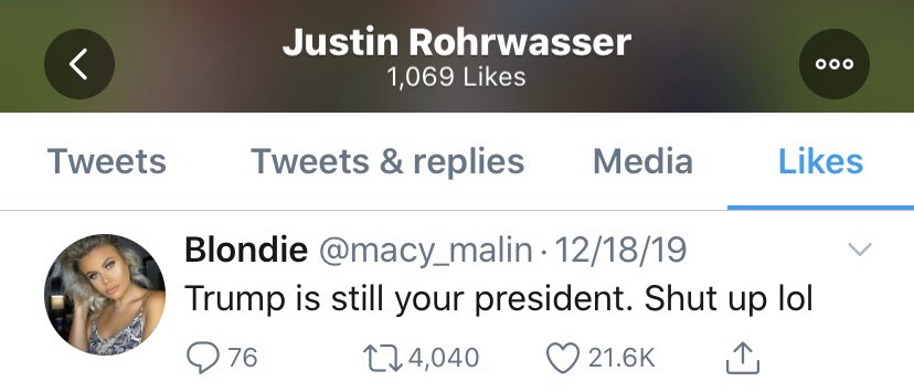 Another Justin Rohrwasser liked tweet: “Trump is still your president. Shut up lol.”  #NFLDraft  