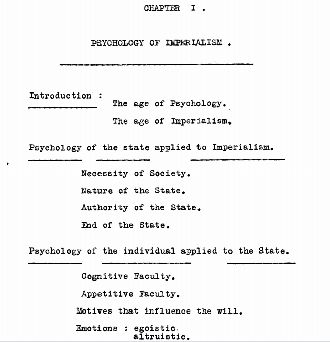 On Imperialism:Virginia Dunn, PhD political science, "A Study in American Imperialism" (Fordam, 1926)E. A. Mendosa, MA history, "The imperialism of the United States in the Caribbean as illustrated by Santo Domingo, 1901-1932" (USC, 1933).Virigina's opening to Ch 1: