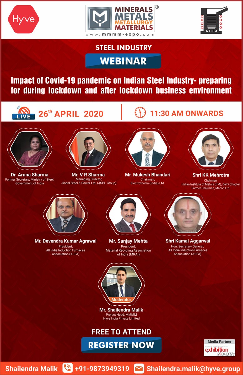 MMMMExpo's tweet photo. We are going LIVE at 11:30AM today!
Are you ready for the #webinar with the best minds of the #steelindustry highlighting point on impact of Covid-19 pandemic on #Indiansteelindustry
Register now to attend @ https://t.co/1HHcYGgGWZ #letsconnect #MMMM2020 #covid19 #AIIFA https://t.co/DYFDvvTCa2