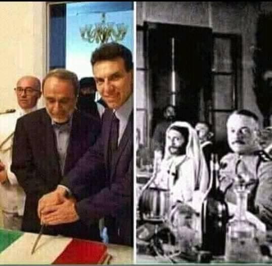 - they have no idea that their ancestors, 2 seat abdurrahman swehli, father of  @LibyanIntegrity former head of the presidential council is helping creating the turkish puppet with his Misrata militia buddies. Heres a picture of both swehlis eating with our oppressors