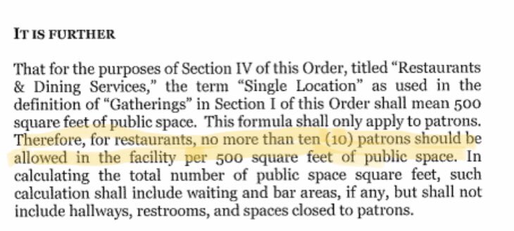 2. Restaurants - other businesses have similarly detailed regulations. Notice “10 patrons per 500 square feet,” which equals about 7 feet in between them.