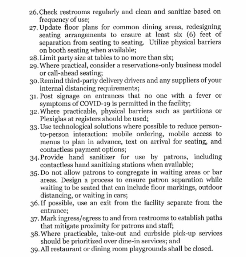 2. Restaurants - other businesses have similarly detailed regulations. Notice “10 patrons per 500 square feet,” which equals about 7 feet in between them.