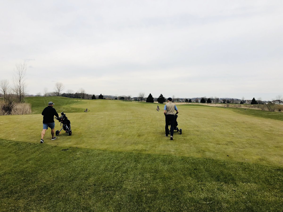 BuzzFantasyGolf's tweet photo. Opening weekend 2020. It was nice to finally kickoff Wisconsin golf season with a nice stroll around The Meadows of Sixmile Creek. #WisconsinGolf #WalkingOnly #PushCartMafia #StaySafe https://t.co/pgkvRjj1Hx