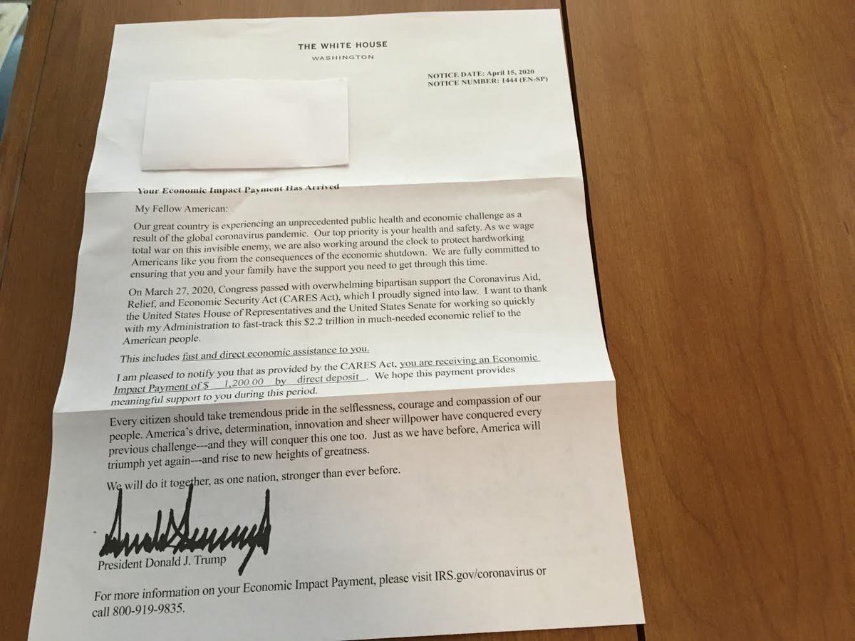 Alan Rappeport On Twitter Trump Only Got His Name On Memo Line Of The Stimulus Checks But He Got A Proper Signature On The Letters Notifying Americans That They Got Direct Deposits