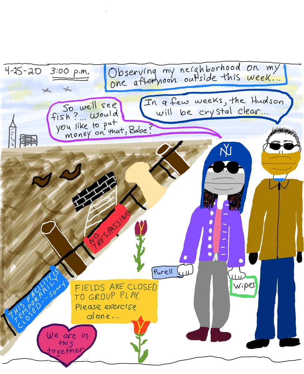 ZenRuby1's tweet photo. A Saturday walk in the Epicenter... #isspringstillathing #cartoonart #graphicnovel #romanticwalkalongtheriver #socialdistancing2020 #6feetapart #handsanitizer #epicenter #homemadefacemasks #facemasks #temporarilyclosed #exercisealone #weareallinthistogether #cleanerriversahead https://t.co/nOaCek9EgU