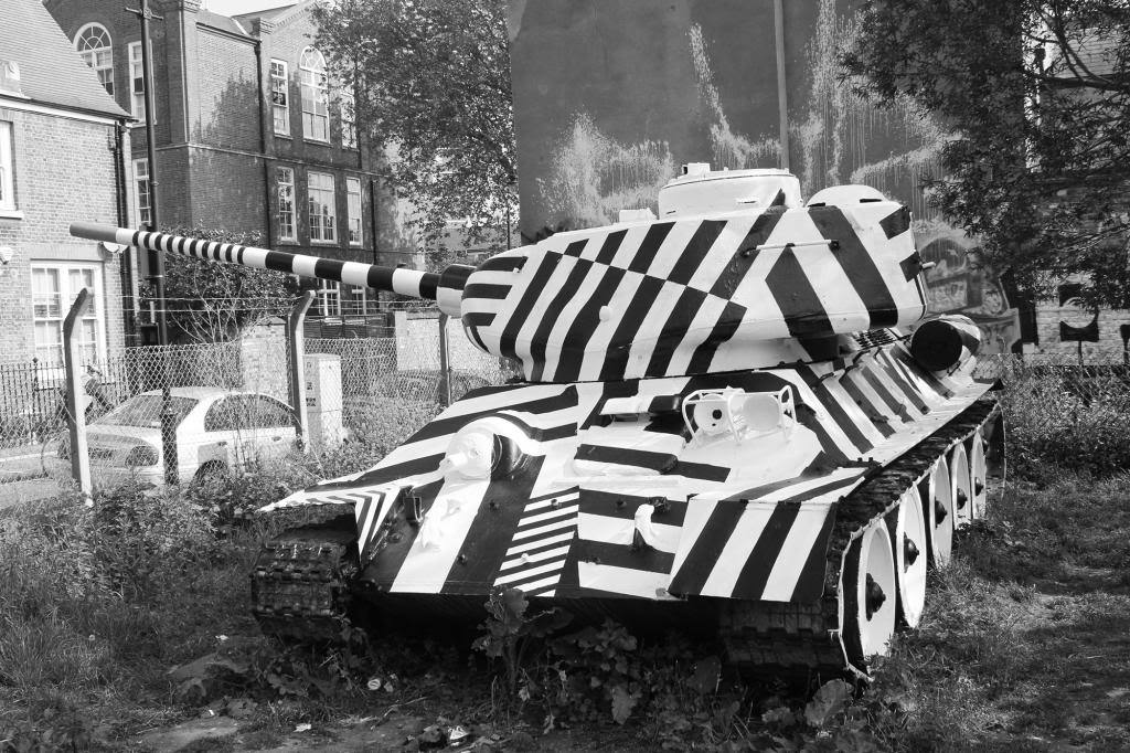 Dazzle camo, pinched from nature, and still used when testing cars.