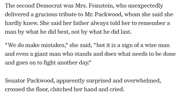 Dianne Feinstein, reminding me that she needs to retire in 2021, said this: