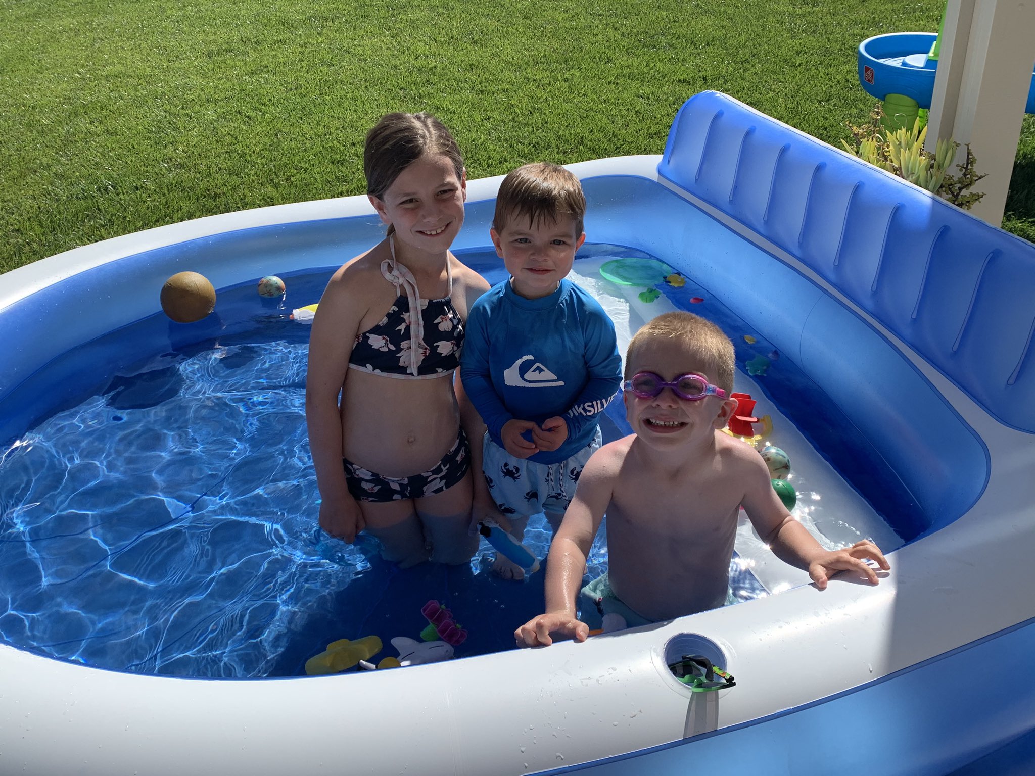 naked kids outside I had to go in to grab towels for this  rowdy crew. They changed the music on the Alexa when I was in the house.  They