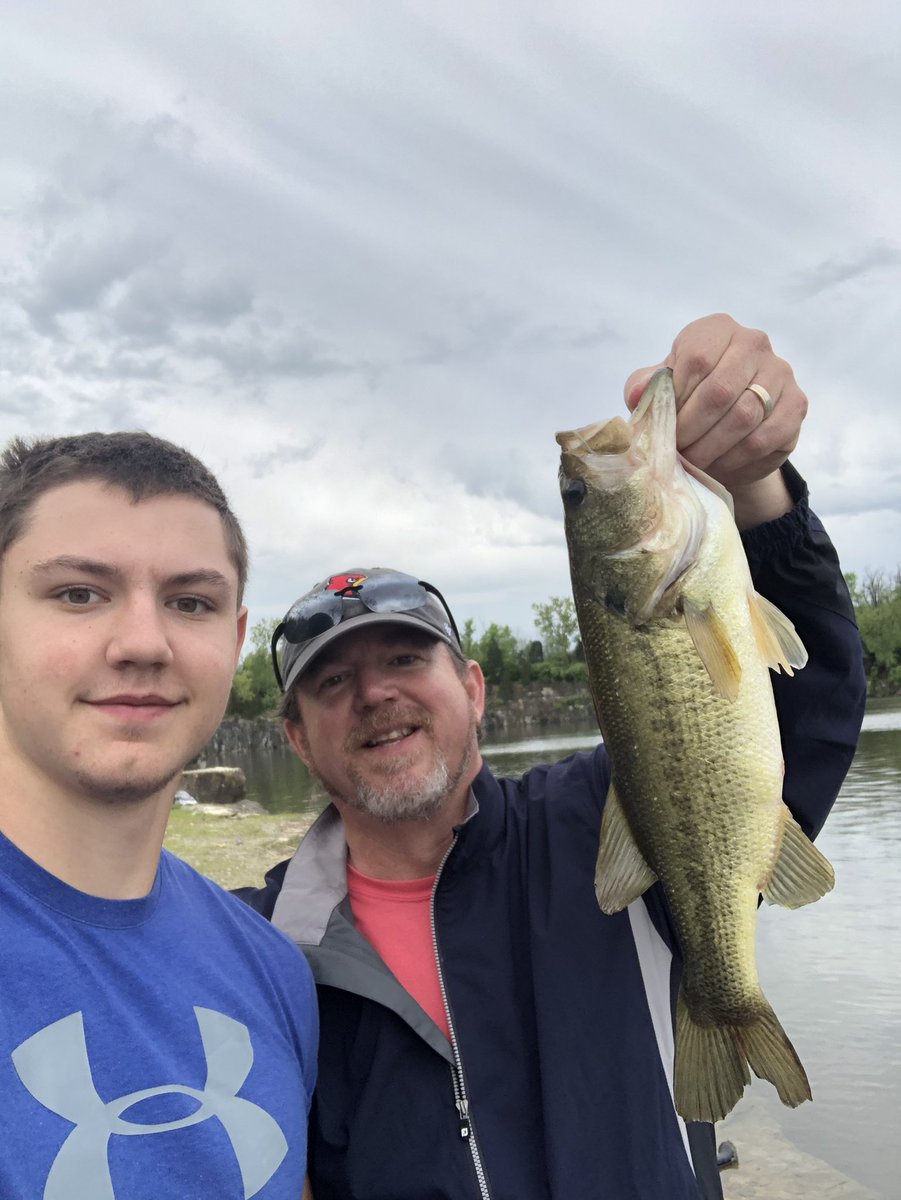KB010's tweet image. A little quarantine fishing with Hale this morning.  His first cast and he gets one.  But dad won big fish award. Ha!