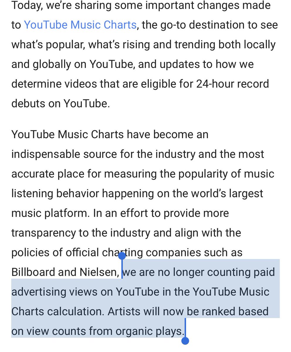 First off, we need to find the right information from the right source: YOUTUBE.According to the latest article about YouTube Music charts posted on YT’s official blog: Only views that come from organic plays contribute to the charts.