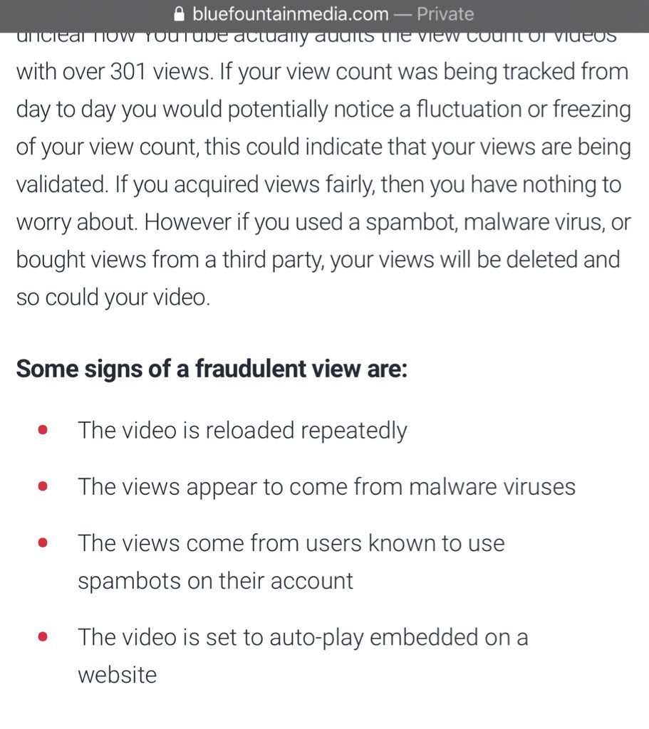 That’s the latest blog from YT that discusses views. At the end of the day, no one really knows how YouTube’s algorithm works.But here are some articles that have similar sentiments on artificial/fraudulent views.