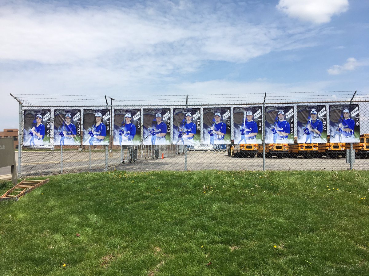 hdvBaseball's tweet photo. Senior banners looking great on Davidson Road!  Check them out and honor these great young men! Thank you to @TwinStudiosCATS for your great work as always! Go Cats! https://t.co/pkorcBFprB