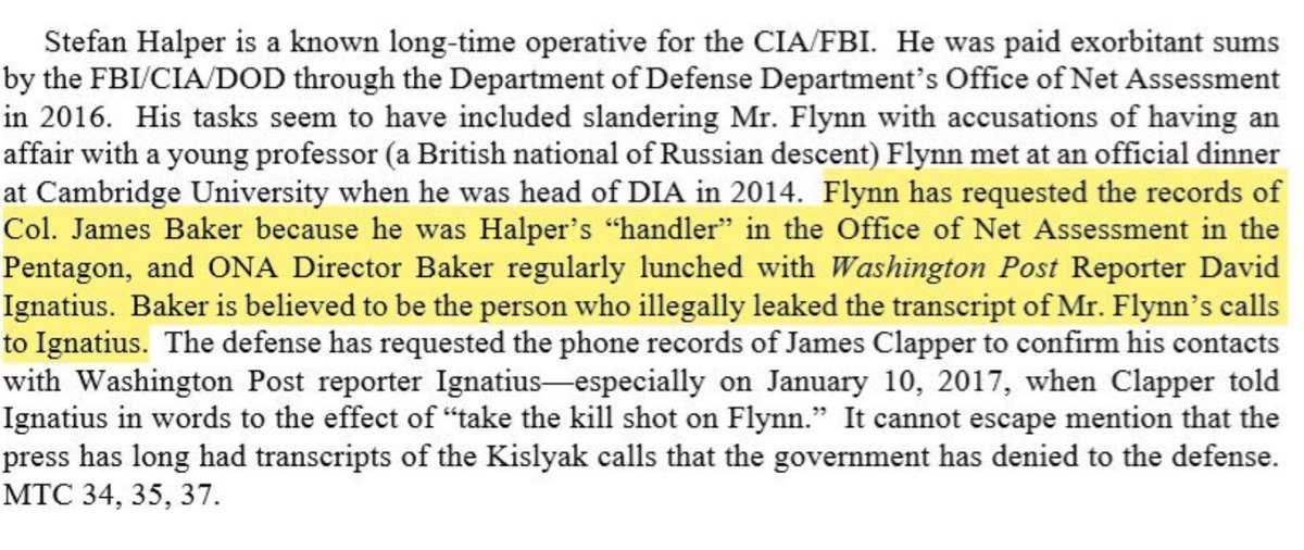 It's Baker who is thought to have leaked to Ignatius about Flynn's calls