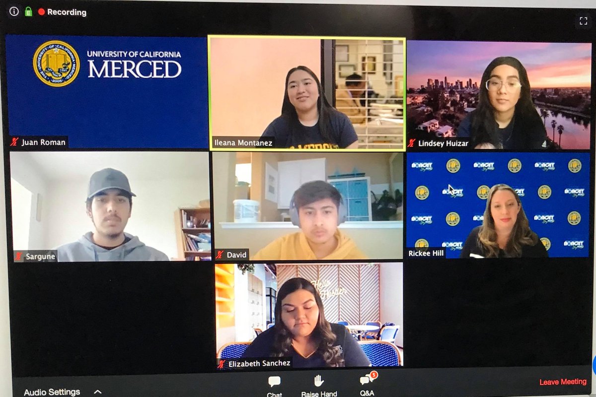 GO2UCMerced's tweet photo. Posting live from our Student Life webinar where Illy Montanez says “UC Merced is great! I love it.” What are you most excited about coming to UC Merced? #VirtualBobcatDay #UCMerced #IChoseMerced https://t.co/ccrTV1ppu2
