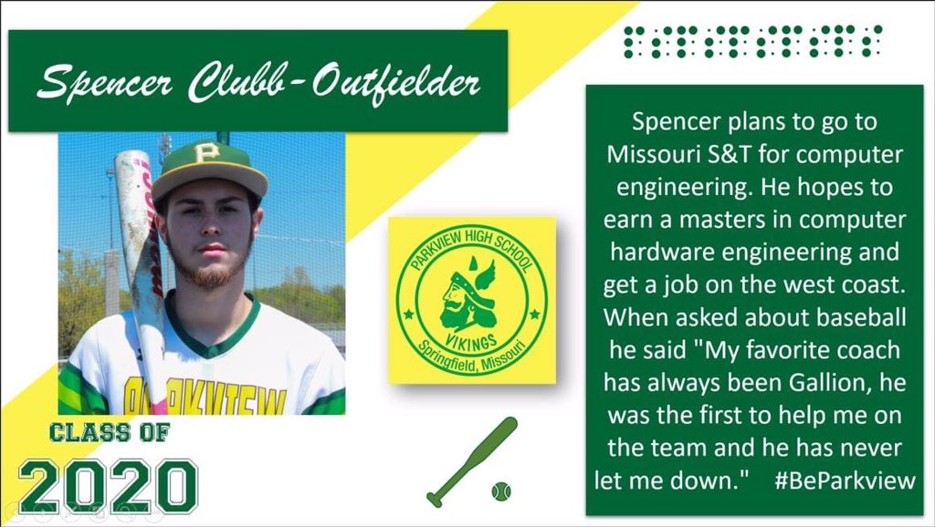Parkview_Viking's tweet photo. SENIOR SPRING SPORTS SPOTLIGHT: Spencer Clubb

Please help us celebrate our spring sports seniors! Like, comment and retweet to let them know that we thank them for being such awesome VIKINGS!  #BeParkview #SeniorSpotlight https://t.co/WXlDAK9r2a