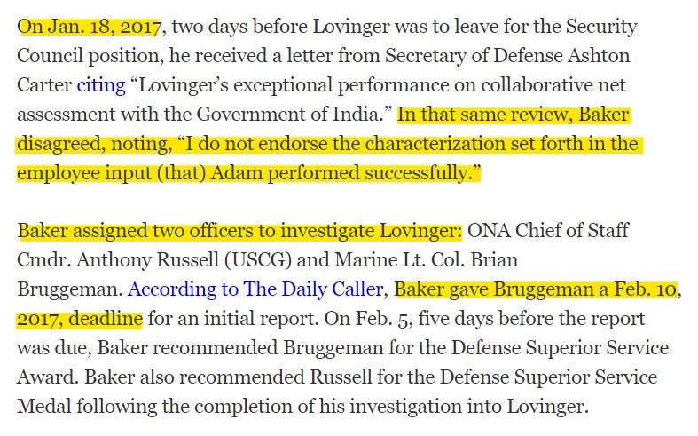 January 18, 2017: Ash Carter and ONA Baker play good cop, bad cop. Lovinger gets bombed by ONA Baker and a deadline is set for the 1st report of the investigation. The date set is February 10th.