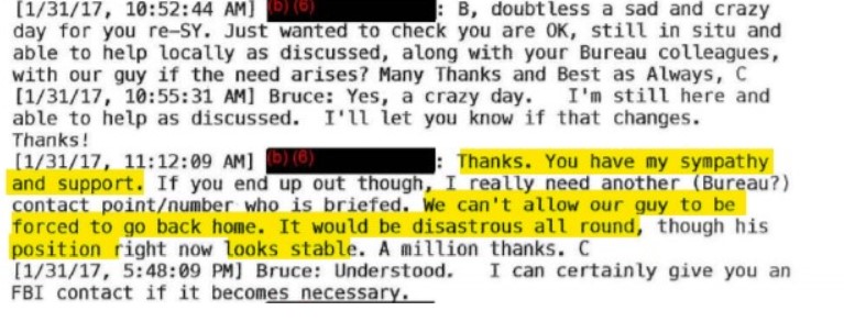 January 31, 2017: Yates is fired and Steele and Ohr converse...he tells Ohr: it would be a disaster if our guy was forced to go home