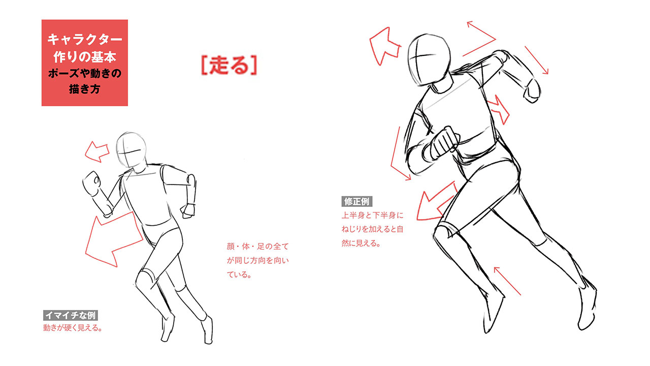 玄光社 超描けるシリーズ 超描ネタ帳 走っている描写を描く際には 上半身と下半身がねじれていることを意識すること 顔 体 足の全てが同じ方向を向いていると動きが硬く見えてしまいます 赤津 豊さん Ak2ask 著 マンガ 創作塾 構想 描き 玄光社 超描けるシリーズ 超描ネタ帳 走っている描写を描く際には 上半身と下半身がねじれていることを意識すること 顔 体 足の全てが同じ方向を向いていると動きが硬く見えてしまいます 赤津 豊さん Ak2ask 著 マンガ 創作塾 構想 描き