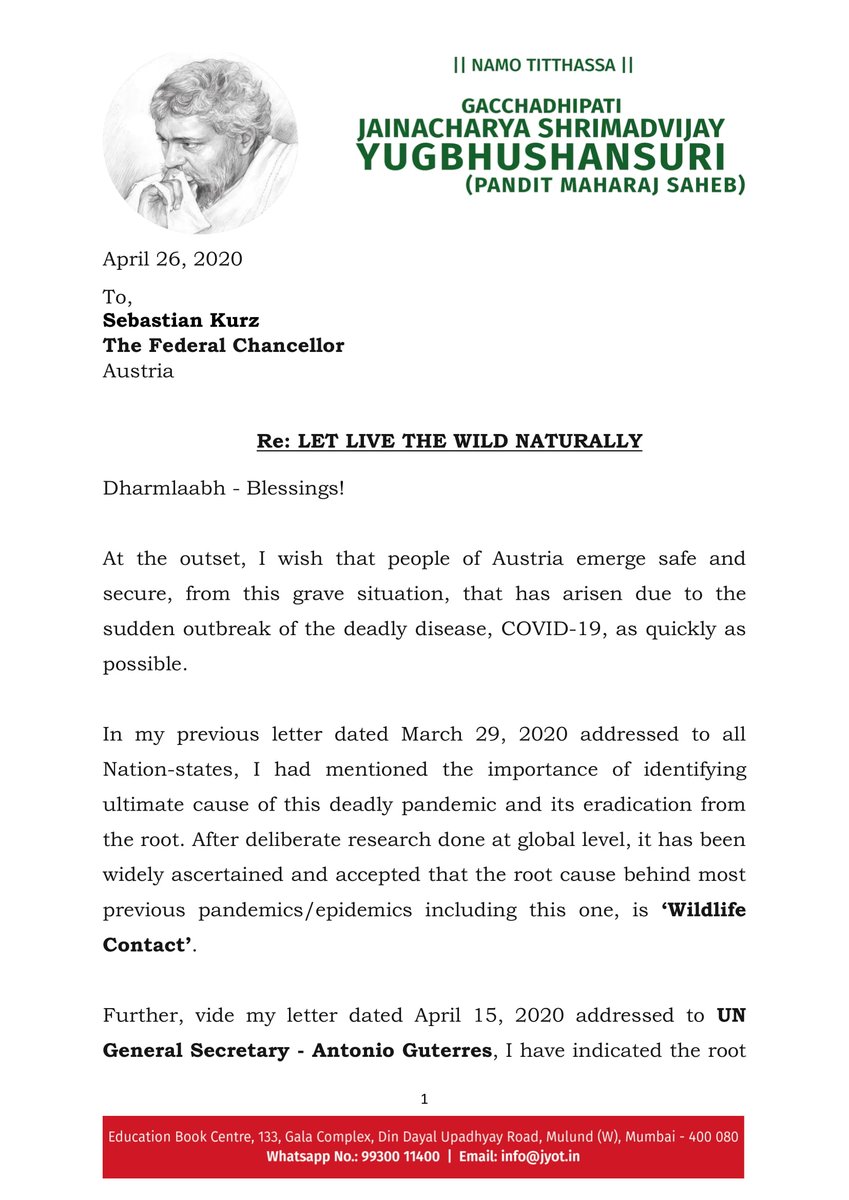 IndiaJyot's tweet photo. @sebastiankurz @AustriaUN @SchallenbergA While the greater international cooperation to find a vaccine solution for #covid_19 strengthens;eliminate theroot #wildlifecontact letter from 𝐉𝐚𝐢𝐧𝐚𝐜𝐡𝐚𝐫𝐲𝐚 𝐘𝐮𝐠𝐛𝐡𝐮𝐬𝐡𝐚𝐧𝐬𝐮𝐫𝐢- https://t.co/BGZK5UkNc7 #globalbiosecurity https://t.co/h2aN73sCJN