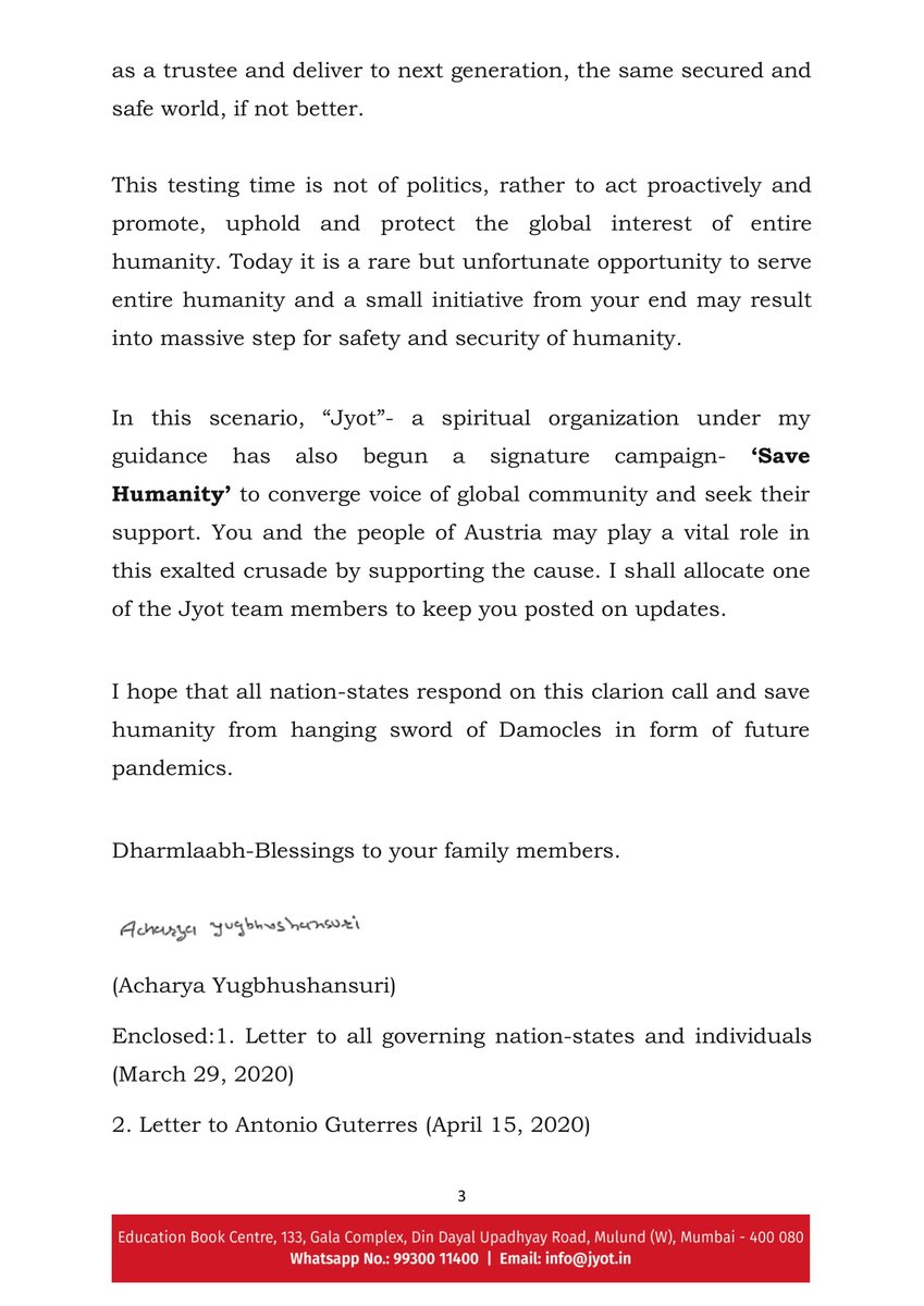 IndiaJyot's tweet photo. @sebastiankurz @AustriaUN @SchallenbergA While the greater international cooperation to find a vaccine solution for #covid_19 strengthens;eliminate theroot #wildlifecontact letter from 𝐉𝐚𝐢𝐧𝐚𝐜𝐡𝐚𝐫𝐲𝐚 𝐘𝐮𝐠𝐛𝐡𝐮𝐬𝐡𝐚𝐧𝐬𝐮𝐫𝐢- https://t.co/BGZK5UkNc7 #globalbiosecurity https://t.co/h2aN73sCJN