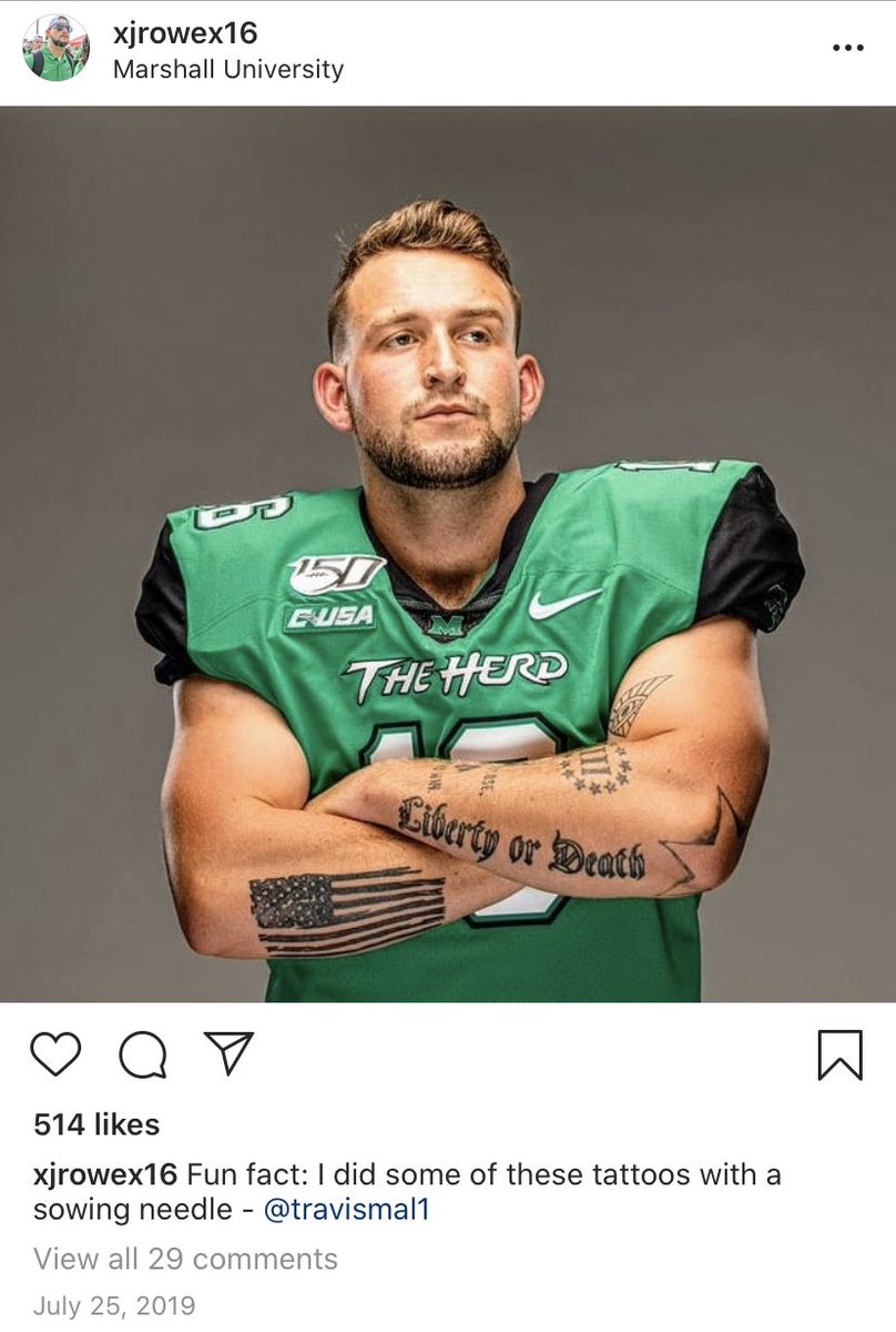 THREAD: Patriots Kicker Justin Rohrwasser’s social media activity. Yes, he does have has a “Three Percenter” tattoo.He also said he did some of his own tattoos with a sewing needle.