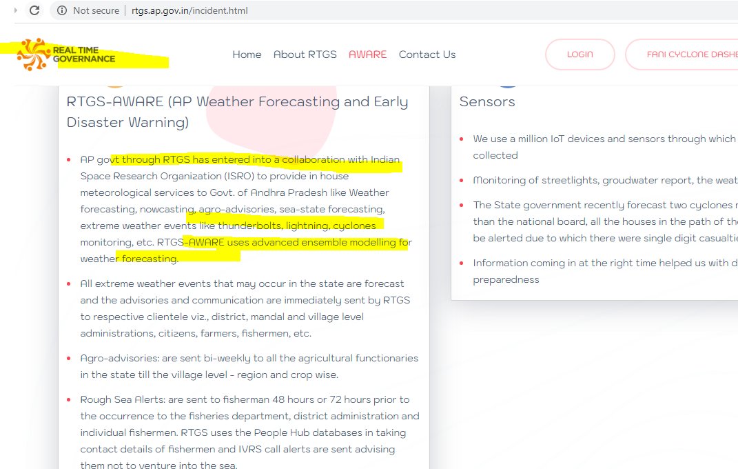 2017-TDPISRO MoU Vajrapaatపిడుగుపాటు/Thunderbolt MOBILE ALERTSVROలకు అప్పగింతVIDEO: https://www.hindustantimes.com/india-news/death-due-to-lightning-strikes-in-andhra-minimal-thanks-to-this-mobile-app/story-Fv4E2ZQ4um1iklpq4VPamM.htmlRTGS ALERTS https://www.rtgs.ap.gov.in/incident.html APP https://play.google.com/store/apps/details?id=com.phonegap.weatherSOS&hl=en_INMoUs with ISRO (weather-related input data)for RTG https://www.isro.gov.in/isro-signs-three-mous-with-government-of-andhra-pradesh-use-of-geo-spatial-technology