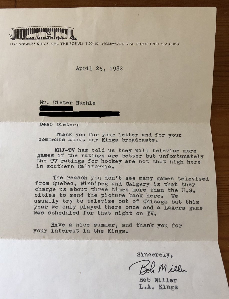 Dieter Ruehle (@dieterruehle) on Twitter photo On this date in 1982, legendary <a href="/LAKings/">LA Kings</a> play-by-play announcer Bob Miller took the time to reply to 13 year old Dieter. 😊 <a href="/lakingsinsider/">Hockey Info Coming Soon</a> <a href="/JimFox19/">Jim Fox</a> <a href="/alex_faust/">AlexFaustTNT</a> On this date in 1982, legendary <a href="/LAKings/">LA Kings</a> play-by-play announcer Bob Miller took the time to reply to 13 year old Dieter. 😊 <a href="/lakingsinsider/">Hockey Info Coming Soon</a> <a href="/JimFox19/">Jim Fox</a> <a href="/alex_faust/">AlexFaustTNT</a>