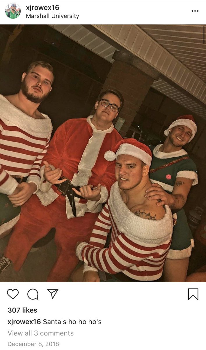 In 2018, Justin Rohrwasser’s posted a pic of himself as one of “Santa’s ho ho ho’s” wearing an elf dress. The Three Percenter tattoo is visible.