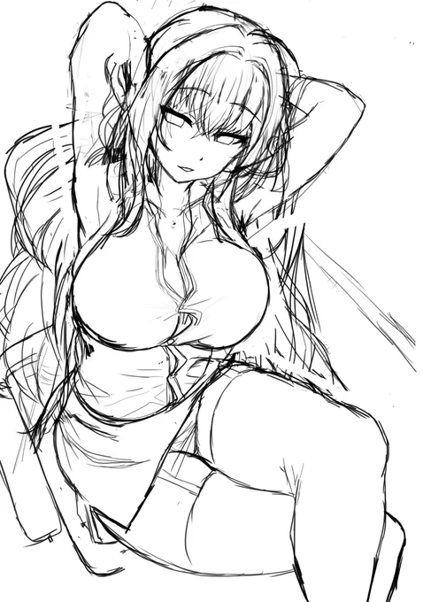 スカサハのラフ画二枚目描いたけどまだ、海って時期じゃないから一枚目を描き進めますね 