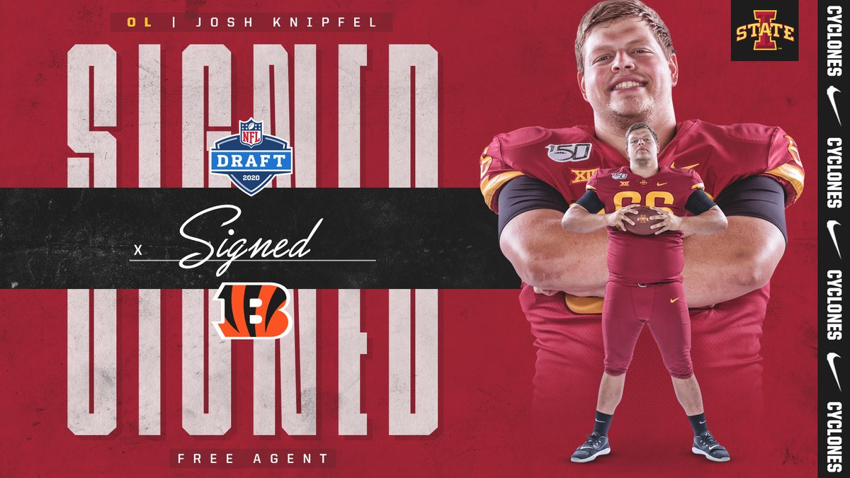 Ames ➡️ Cincinnati

Josh Knipfel <a href="/JoshKnipfel/">Josh Knipfel</a>

Agrees to free agent contract with the <a href="/Bengals/">Cincinnati Bengals</a>

🌪️🚨🌪️