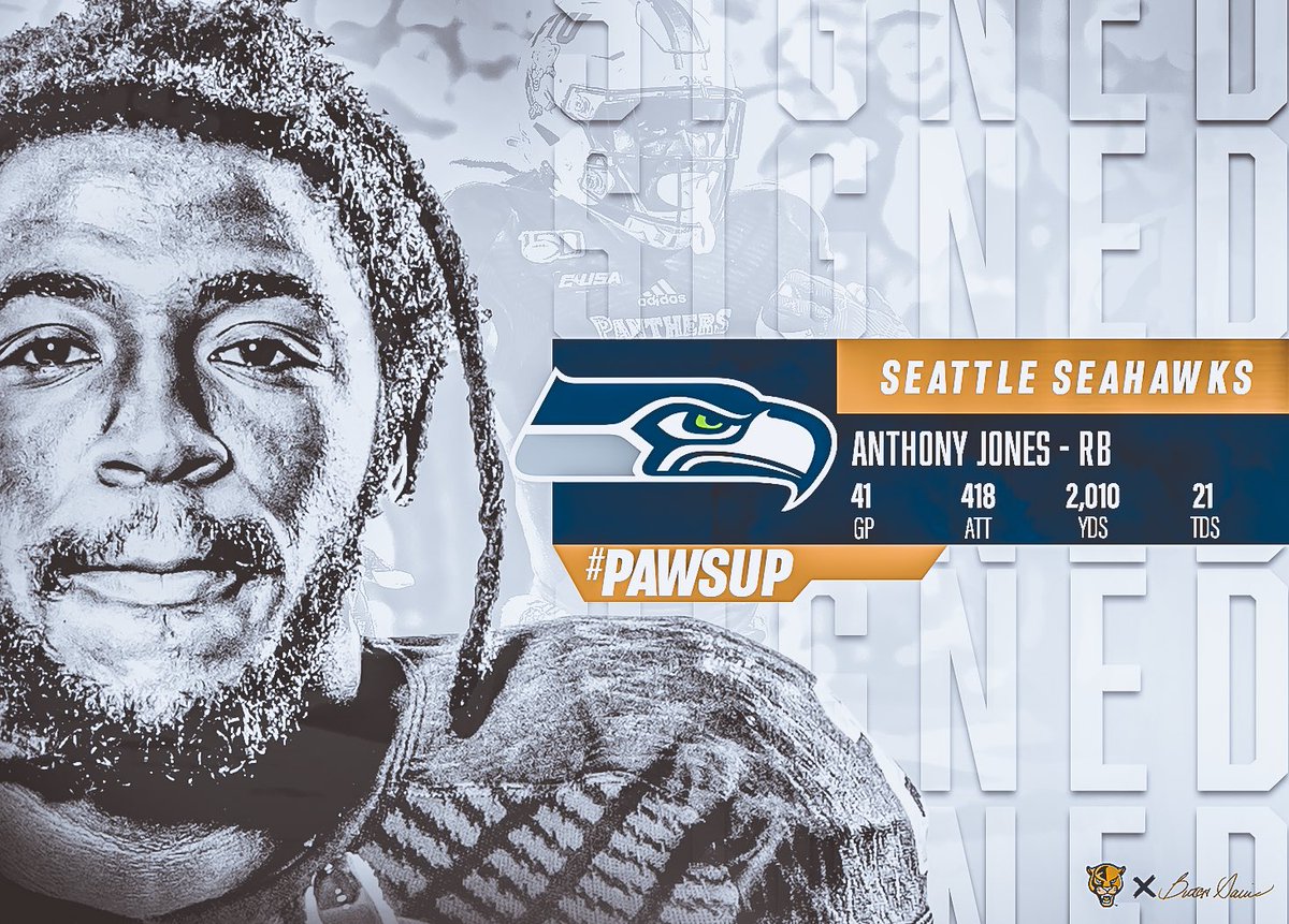 FIUFootball's tweet photo. It’s official! @Ton4_jones has signed with the @Seahawks! 

#PawsUp 🐾 I #PantherPride https://t.co/ZBNtMlMC6n