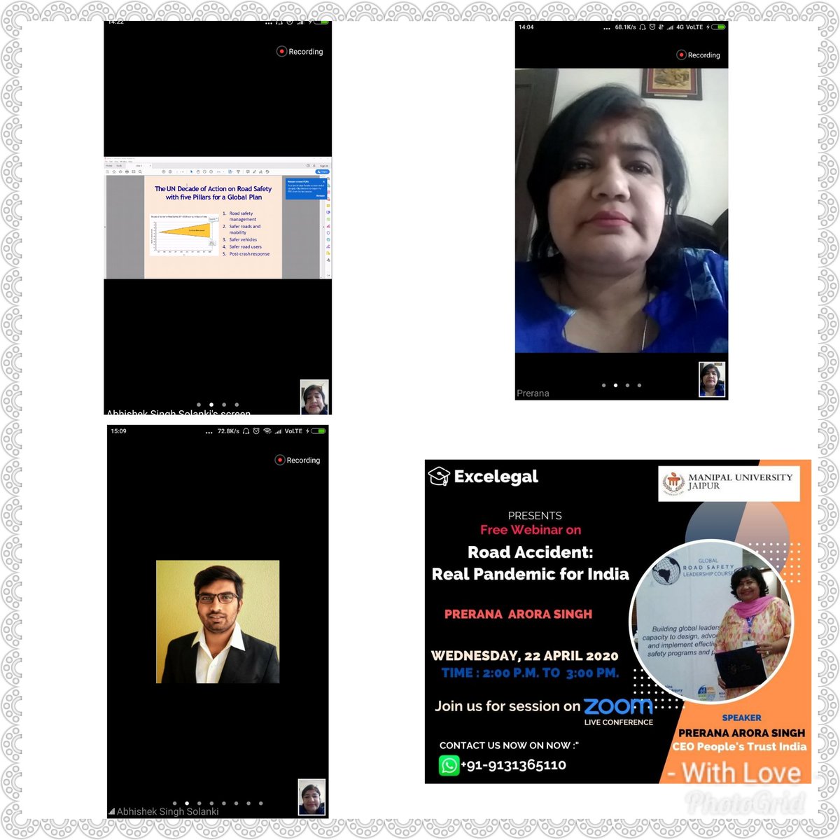 PrerrnaSingh's tweet photo. #FirstWebinar #RoadSafetyisRealPandemic for #LawStudents #Advocates #Teachers went really well. I also enjoyed sharing my experiences on Virtual platform... Shared knowledge about #RoadSafety issues, #MotorVehicleAmendmentBill2019, it's provisions etc... #StaySafe #StayBlessed https://t.co/HmglV9jDMW