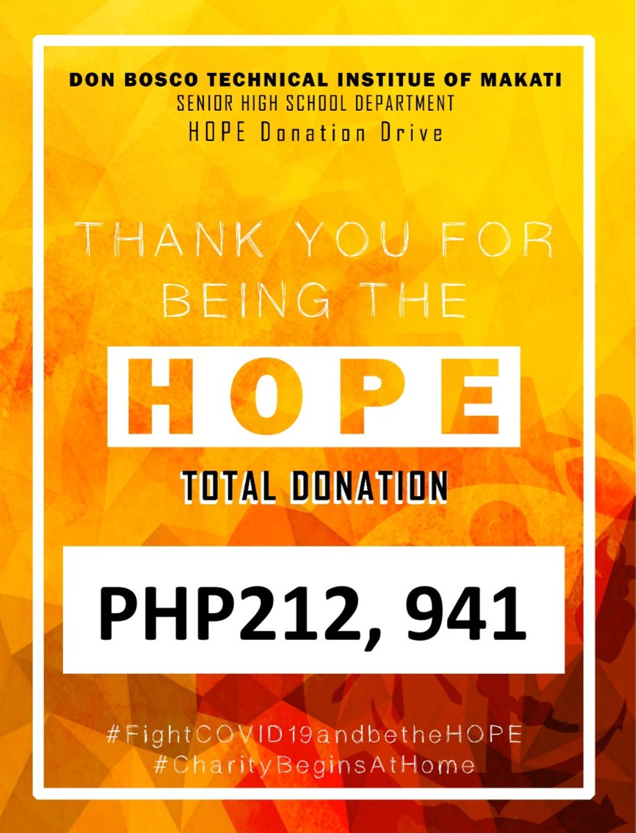 DBTISHS's tweet photo. Thank you, everyone, for being charitable to our home "ates and kuyas" and for choosing to be the HOPE! God bless you all!

#FightCOVID19andbetheHOPE
#CharityBeginsAtHome
#WeChoosetobeBETTER
(Design: Ron Maynard Tionquiao) https://t.co/9bvRsxCwj3