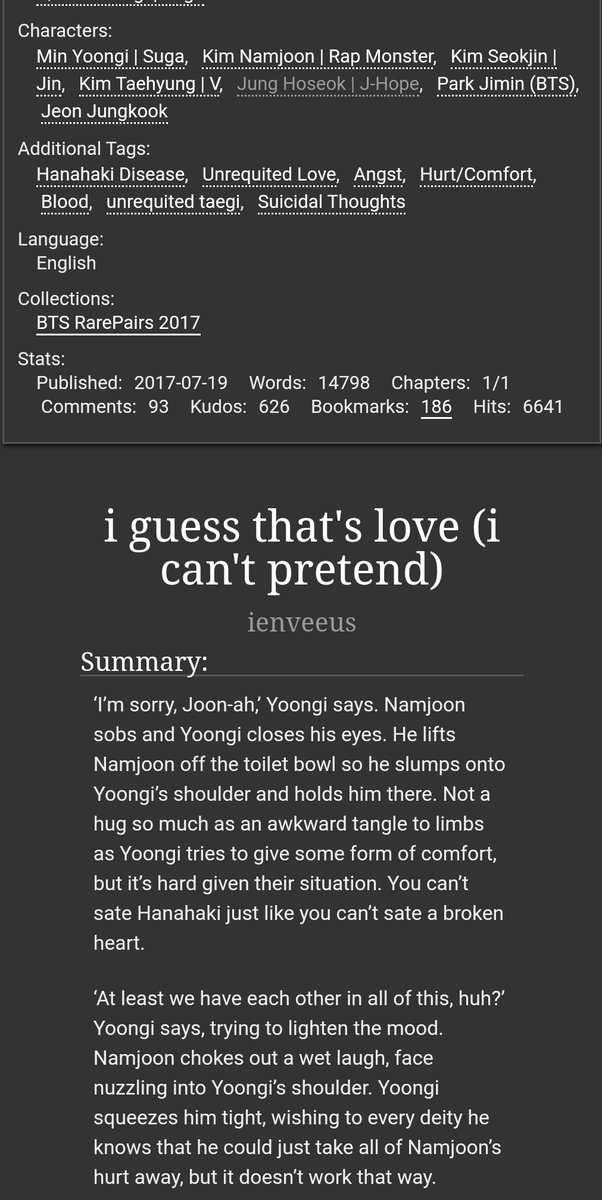 i guess that's love (i can't pretend) by  @ienveeus #namgi. completed. hanahaki. angst. i cried. http://archiveofourown.org/works/11552343#main