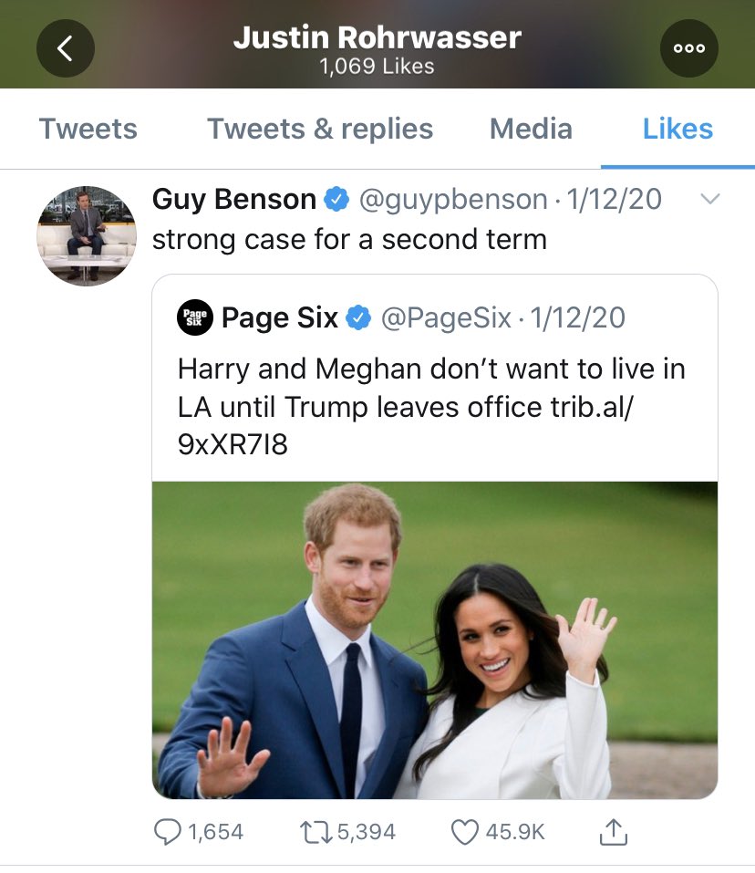 Justin Rohrwasser liked a tweet saying an advantage to re-electing Trump is it will keep royals Harry and Meghan away.  #NFLDraft  