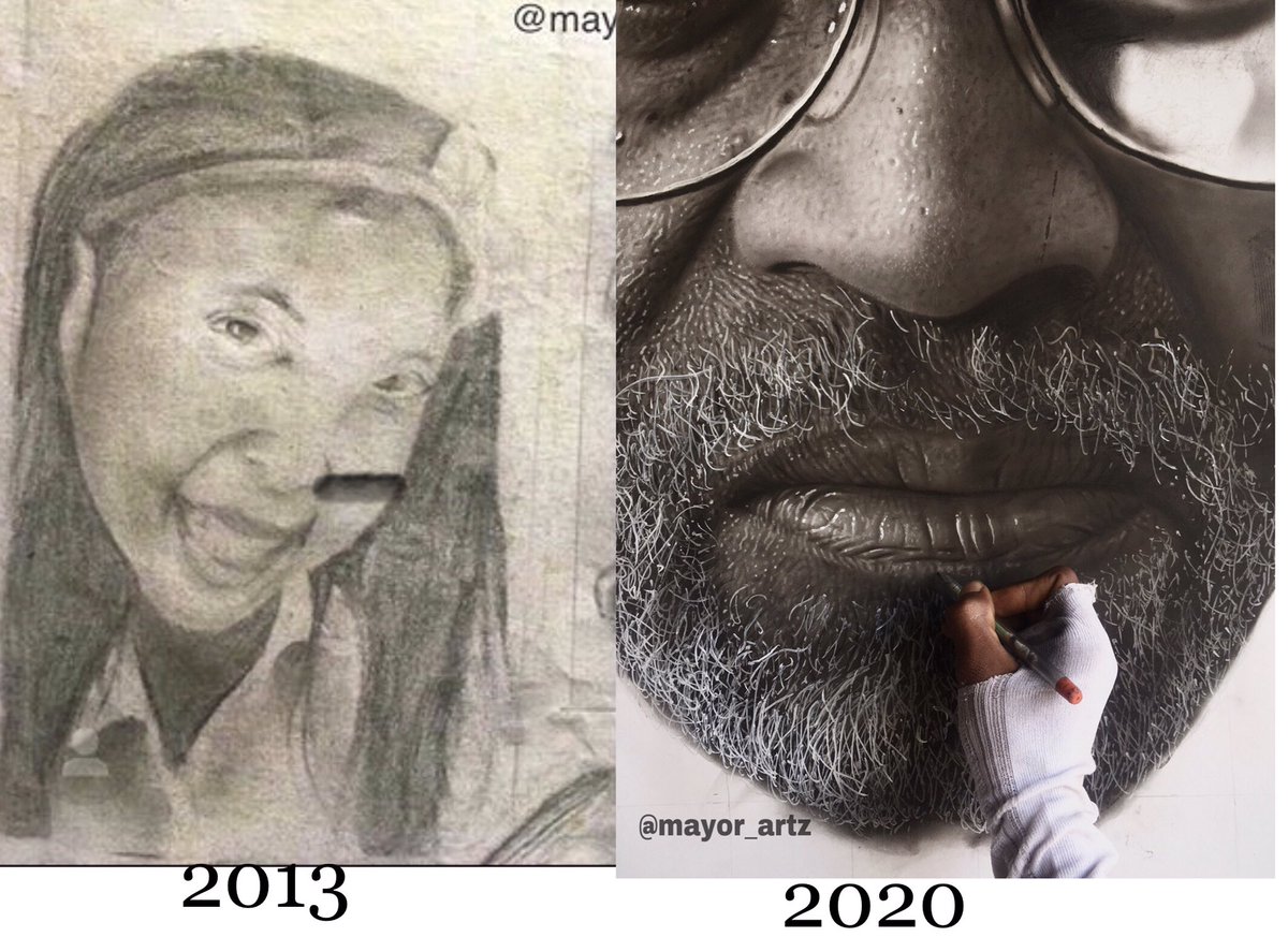 mayor_artz's tweet photo. My name is mayor olajide, a 17 years old Nigerian hyperrealist who base on charcoal drawings alone.

I bring to your view, my progress in art from 2013 till date. 
Persistence is the key 🔑 to achievement RT❤️ thanks 😊🙏
#day30oflockdown #Trump #WeAreNigerianCreatives https://t.co/FV2pytZ9YN