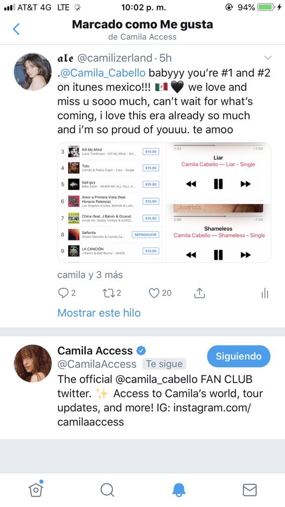 :¨·.·¨:  `·.. ✎.. camila access liked my tweet {05.09.19}