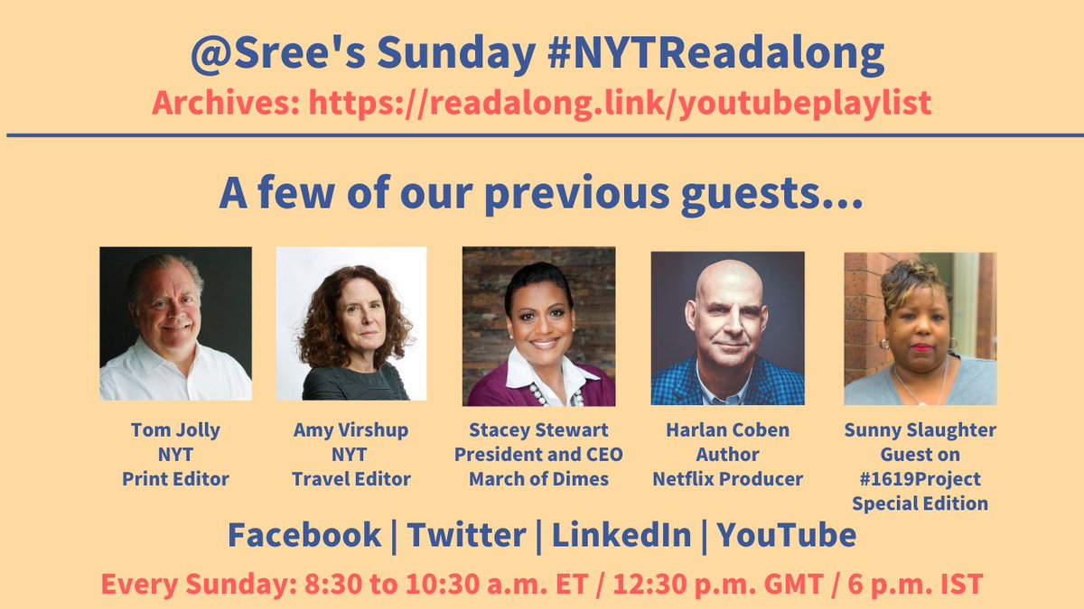 16/x We've had some incredible guests on the  #NYTReadalong. We can't picture them all and we can't tag them all but we can thank them all.Each guest is special. Each week is special.Our 2020 episodes are on YouTube (we'll be adding more):  https://readalong.link/youtubeplaylist 