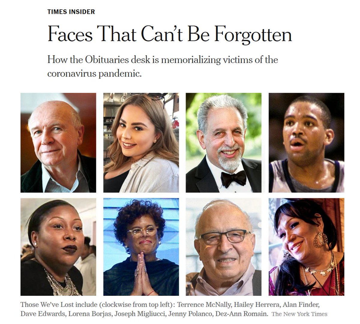 15/x Another special feature in the NYT: The victims of the  #coronavirus pandemic.The Obituaries: https://www.nytimes.com/interactive/2020/obituaries/people-died-coronavirus-obituaries.htmlBackground on the Series https://www.nytimes.com/2020/04/16/reader-center/coronavirus-obits.html