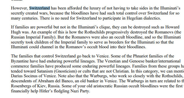 So, what's up with Switzerland?Well, It's the Illuminati headquarters of Europe https://www.cia.gov/library/abbottabad-compound/FC/FC2F5371043C48FDD95AEDE7B8A49624_Springmeier.-.Bloodlines.of.the.Illuminati.R.pdf