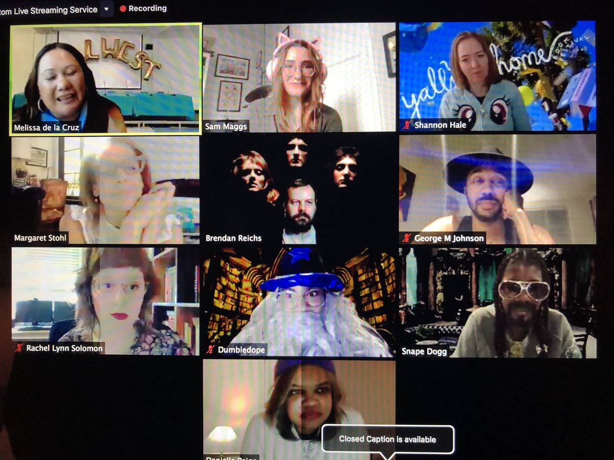 CharlaGroves's tweet photo. Yaasss! Y’all StayHome Smack Down with Al’bling Dumbledope and Snape Dogg (AKA Angie Thomas and Nic Stone). This is virtual Hogwarts at its finest! #yallstayhome #smackdown #yallwest #dumbledope #snapedogg https://t.co/HBsdUEorHV