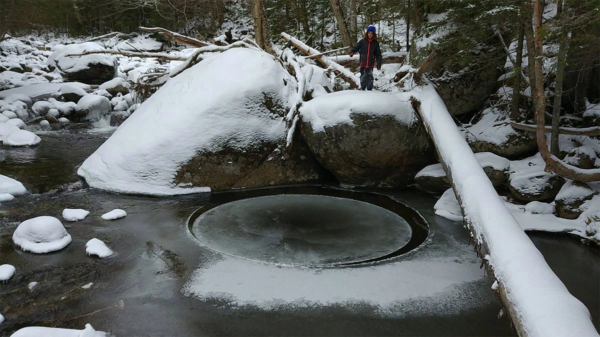 like look at these ice discs, another rare ice phenomenon. huge ice discs in rivers, spinning slowly. what the fuck? scientists still aren't sure how they work. does the force of a current against a riverbank shear the ice into a circle? does its own meltwater make it spin?