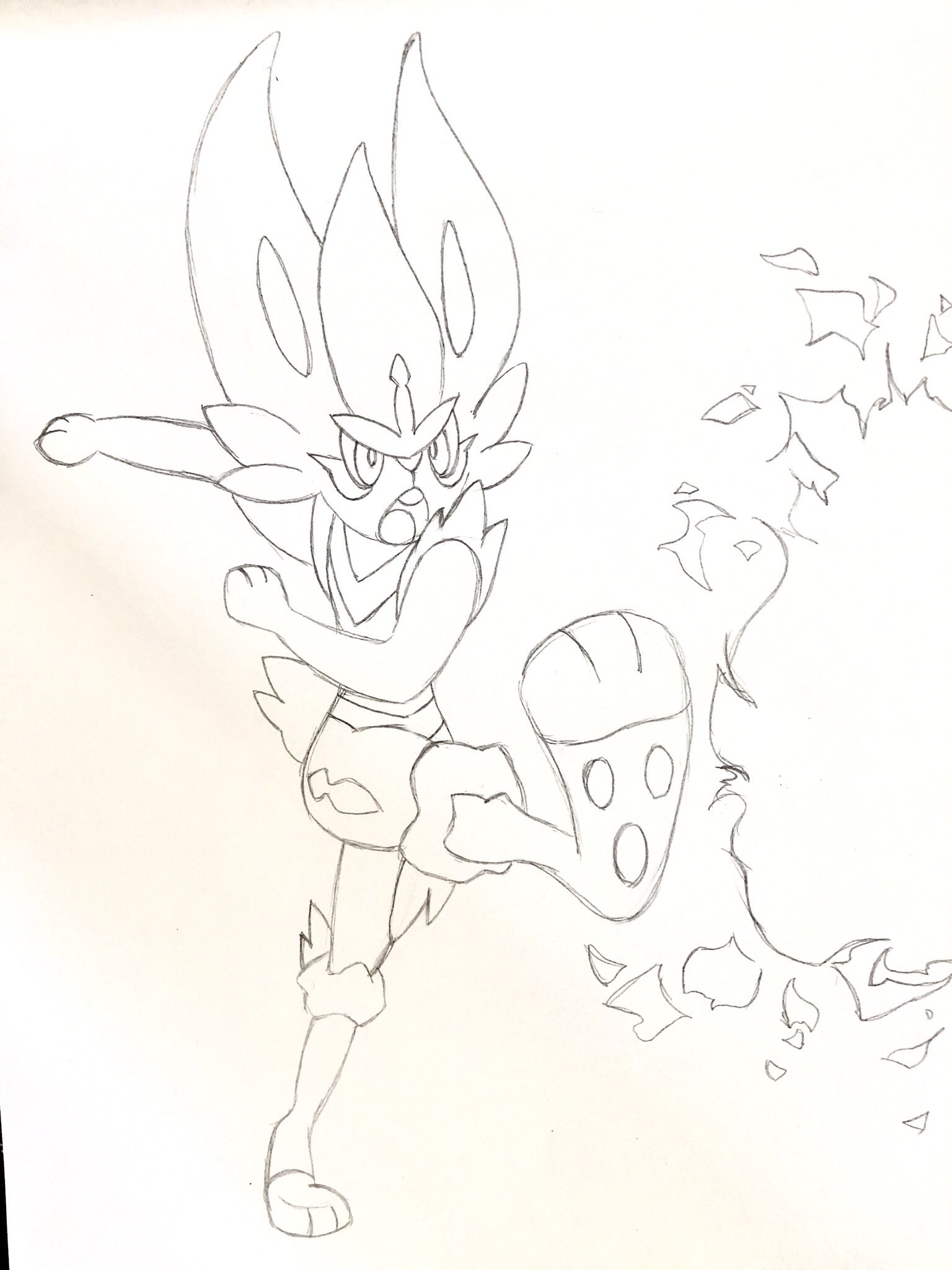 Fumi Yuki 息子の塗り絵のために描いたエースバーン 線画だけだけど久しぶりにキャラクター絵を描いた