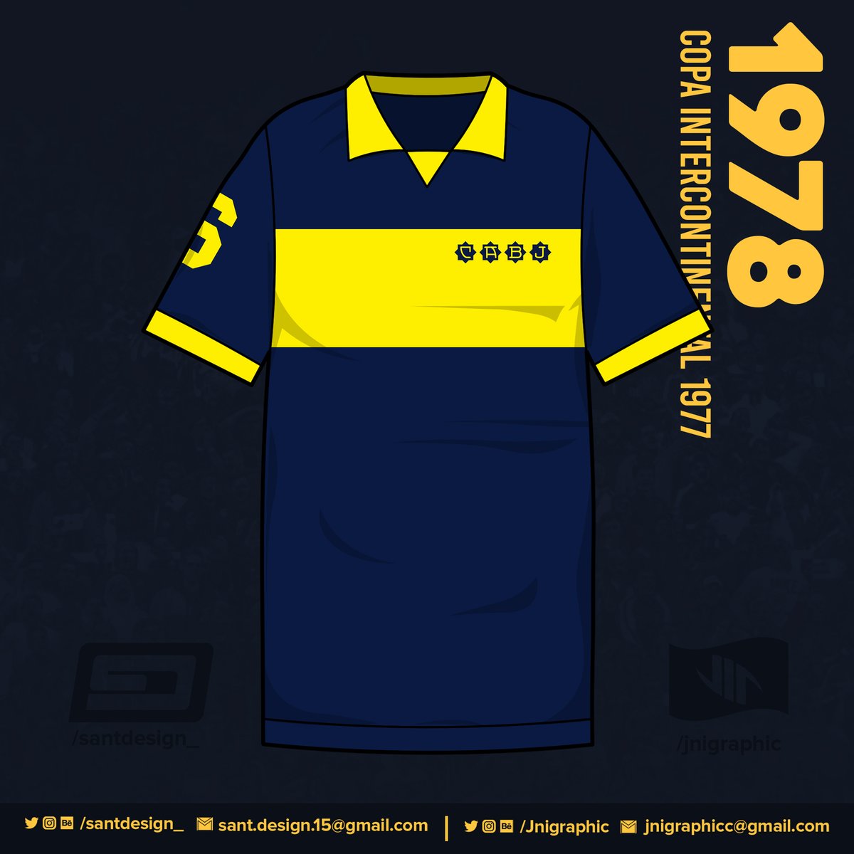 1978: Este año, en la Copa Intercontinental del pasado año, Boca disputó el partido de ida contra el Borussia Monchengladbach con una muy llamativa y moderna camiseta para la época, diseñada por  @OSCARTUBIO, en la mítica Bombonera.