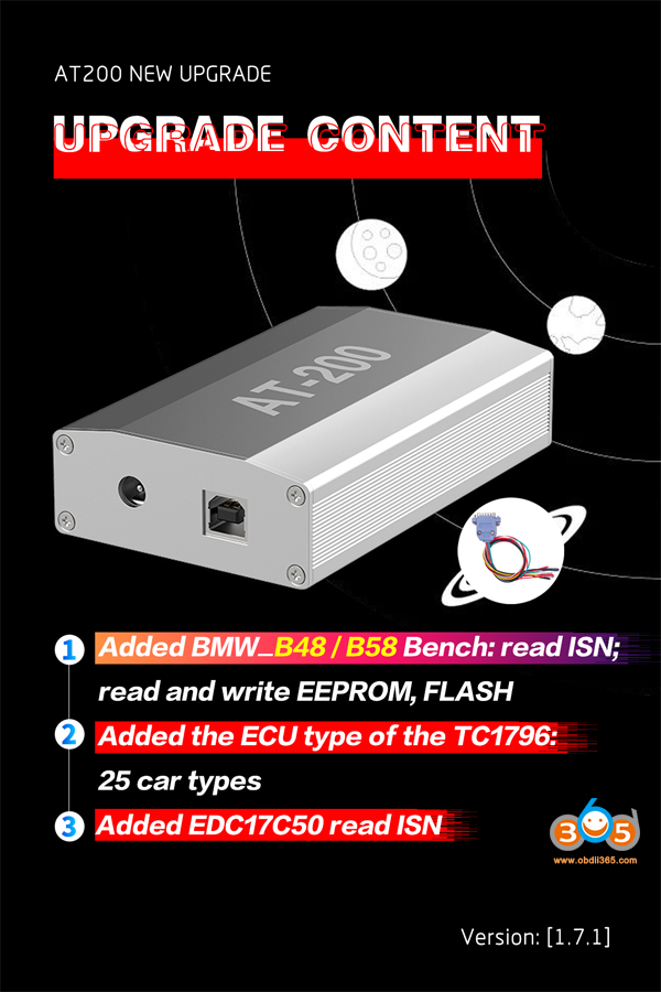obd365's tweet image. AT200 New Upgrade

Add BMW #B48 B58 Bench read ISN
read and write EEPROM, Flash
Add the ECU Type of the TC1796
25 car types
Add EDC17C50 read ISN
obdii365.com/wholesale/bmw-…