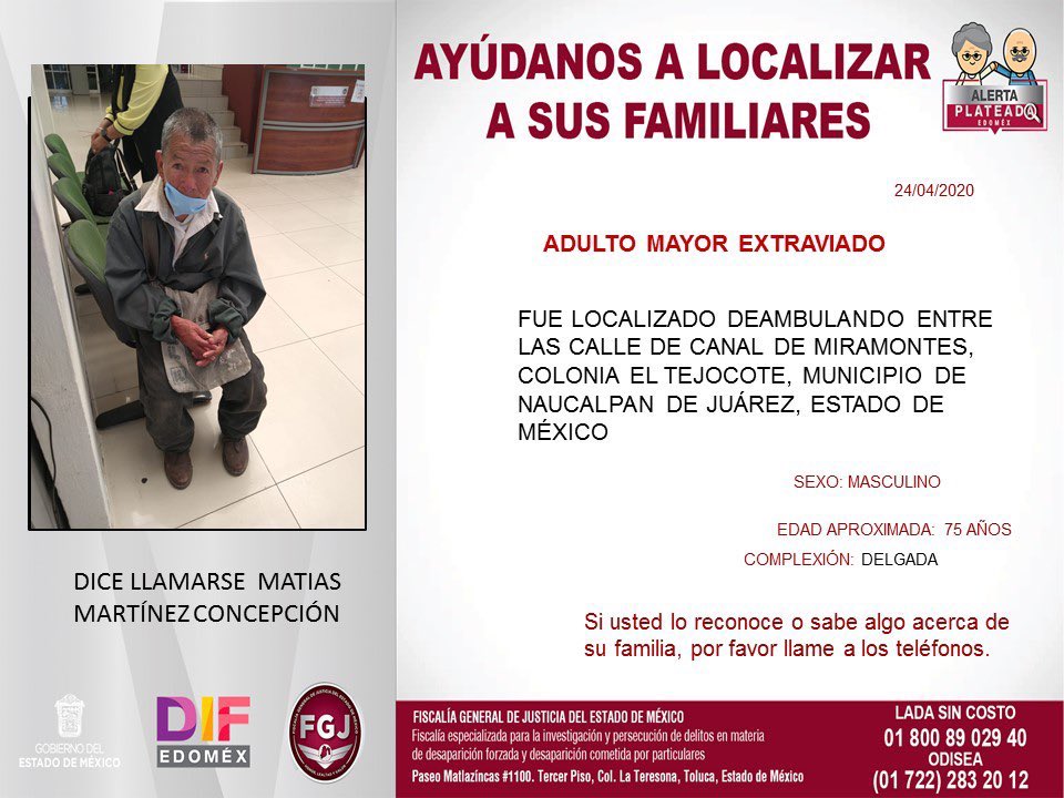 Anaamunizneyra's tweet photo. Seguimos en la búsqueda de los familiares de Don Matías Martínez, cualquier información es muy importante para nosotros! @APlateadaEdomex @DIFEM_ https://t.co/1NLPNZS5bl