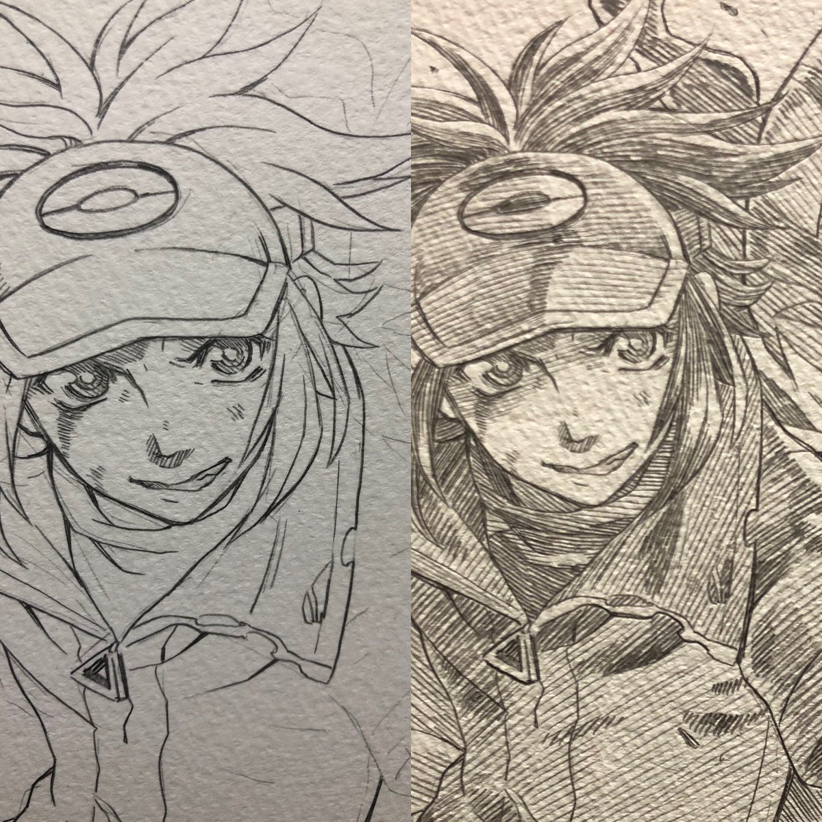 よく見ると消し残しや鉛筆の擦れがたくさん残ってるんだけど今回は戦闘中かつダメージ受けてる感じにしたかったのであえて消さずに残した!
デジタルじゃ汚くて絶対消したくなるんだけど鉛筆画だと味になってくれるから最高なところ( ु ›ω‹ ) ु 